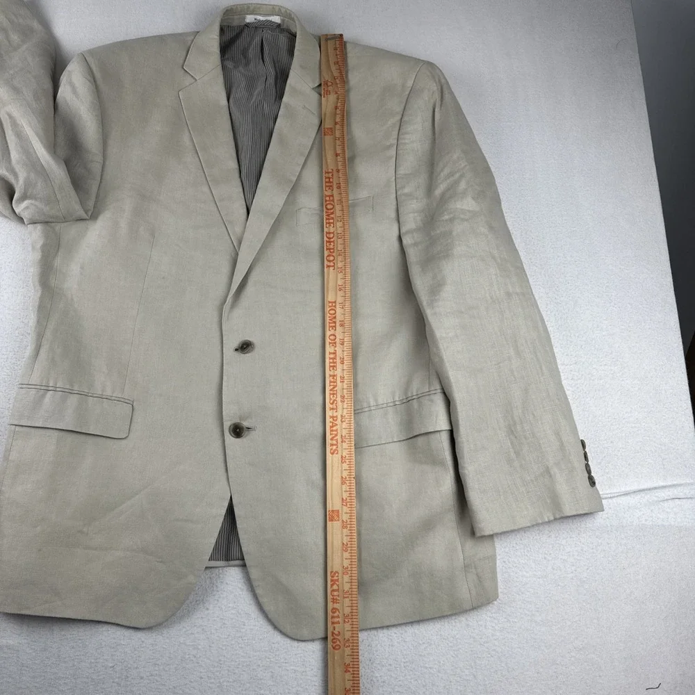 Calvin Klein Mens 100% Linen Beige Blazer 46R Comfort breathable wedding preppy